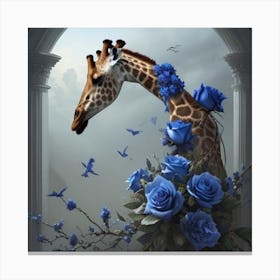 Blue Rose Giraffe Canvas Print