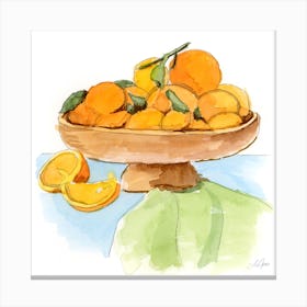 Bowl Of Clementines Square Canvas Print