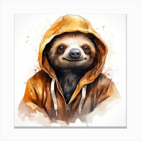 Watercolour Cartoon Sloth In A Hoodie Canvas Print