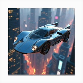 Advanced Flying Car With Sleek Chrome Design, Soaring Above A Neon Lit City 1 Canvas Print