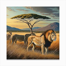 Lions In The Savannah Canvas Print