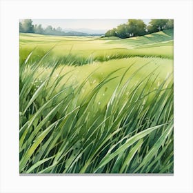 Watercolor Of A Green Field Canvas Print