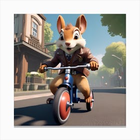 Squirrel On A Tricycle Canvas Print