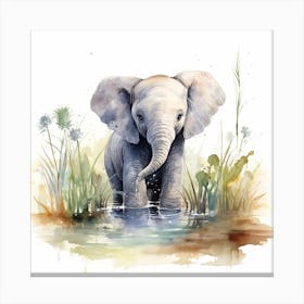 Baby Elephant In Water Canvas Print