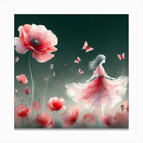 Poppies And Butterflies 7 Canvas Print