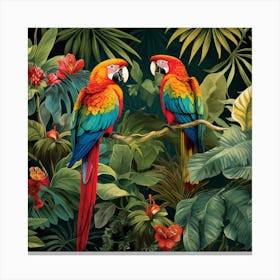 Two Parrots In The Jungle 2 Canvas Print