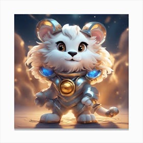 A Super Cute Chibi Zodiac Lion, In The Universe, With Snowwhite Shiny Fur, Happy Smile, Happy Smile, Canvas Print