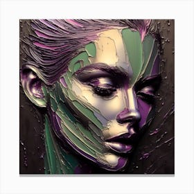 Woman's Face In An Abstract - An Embossed Artwork In Pale Green And Deep Purple With Metal Effect. Canvas Print