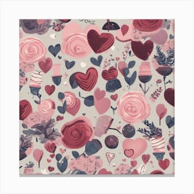 Seamless Pattern With Hearts And Flowers Canvas Print