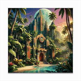 Tropical House In The Jungle Canvas Print