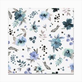 Countryside Watercolor Floral Blue Square Canvas Print