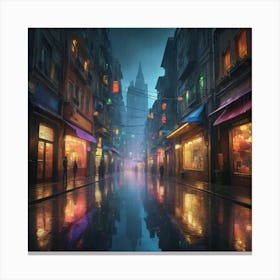 Dark City At Night City art print Canvas Print