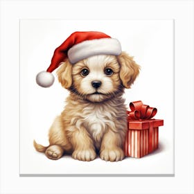 Puppy In Santa Hat 1 Canvas Print