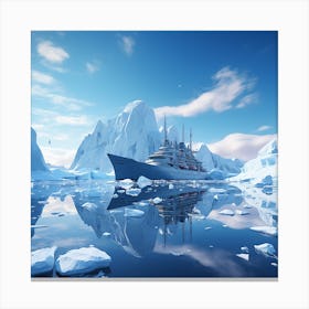 Icebergs And Ship Canvas Print