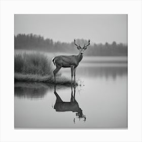 Deer In The Water Canvas Print