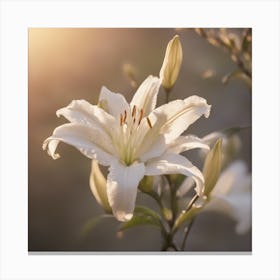 A Blooming Lily Blossom Tree With Petals Gently Falling In The Breeze Canvas Print