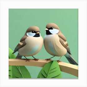 Firefly A Modern Illustration Of 2 Beautiful Sparrows Together In Neutral Colors Of Taupe, Gray, Tan (57) Canvas Print