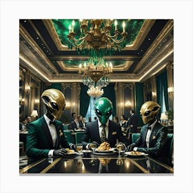 Aliens At The Dinner Table Canvas Print