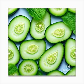 Cucumber Slices With Mint Leaves Canvas Print