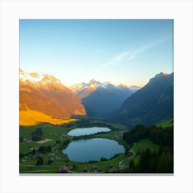 Swiss Alps In Sunrise With Mountain And Lake Canvas Print