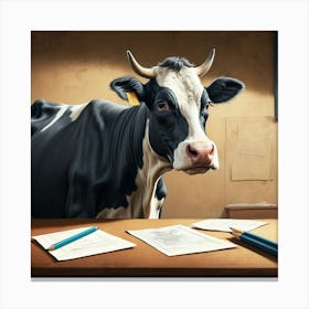 Cow At Desk Canvas Print