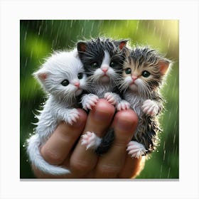 Three Kittens In Rain Canvas Print