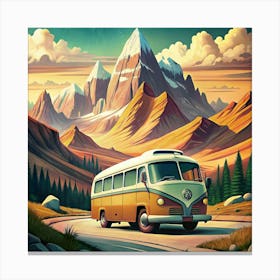 Vintage Bus On Mountain Road Canvas Print