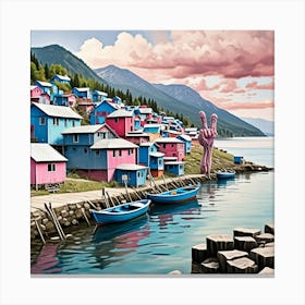 Fishing Village Pastel Cubism Style Canvas Print