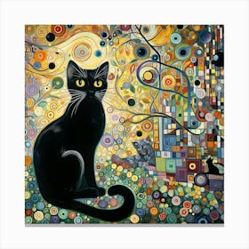 Black Cat In A Garden, Klimt Style 2 Canvas Print