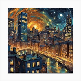 Modern Cityscape Transformed Into A Van Gogh Inspired Masterpiece (2) Canvas Print