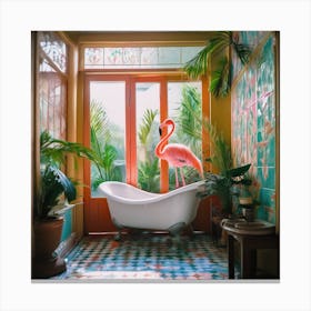 Flamingo In Bathroom Elegantly Standing 1 Canvas Print