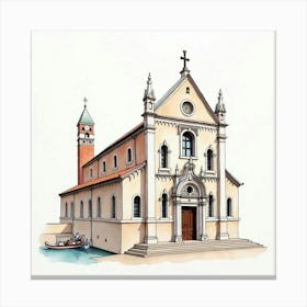 Detailed Watercolor Of A Historic Venetian Church With Intricate Facade 1 Canvas Print