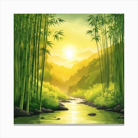A Stream In A Bamboo Forest At Sun Rise Square Composition 76 Canvas Print
