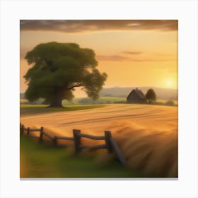 Sunset In The Field Canvas Print