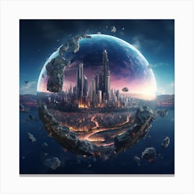 Igiracer Broken In Half Planet With Amazing City Inside 6 Canvas Print