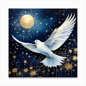 A Captivating Conceptual Art Piece That Captures The Essence Of A White Bird Taking Flight At Night Canvas Print
