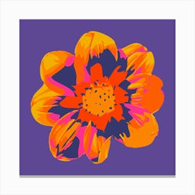 COSMIC COSMOS Single Abstract Floral Summer Bright Flower in Fuchsia Pink Orange Yellow on Purple Canvas Print