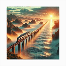 Train Crossing The Ocean Canvas Print