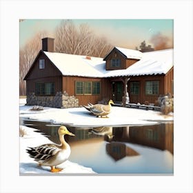 Ducks On Pond Canvas Print
