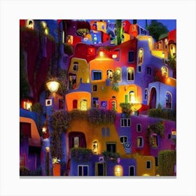 Colorful Houses At Night 1 Canvas Print