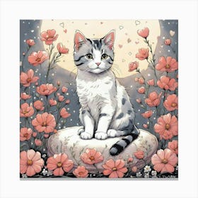 Cat In Flowers Canvas Print