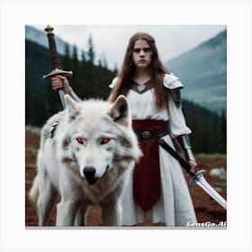 Wolf And Woman Canvas Print