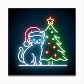 Christmas Cat With Christmas Tree Canvas Print