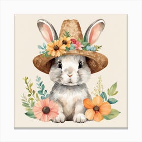 Floral Baby Rabbit Nursery Illustration (15) Canvas Print