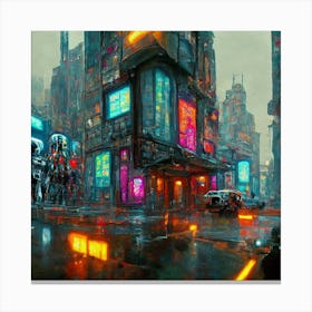 Neon Nexus Cybernetic Pulse Of The Futuristic Streets Canvas Print