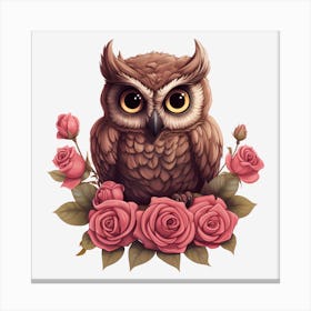 Owl With Roses 17 Canvas Print