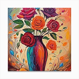 Colorful Roses In A Vase 4 Canvas Print