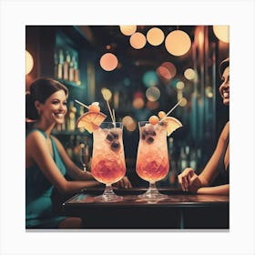 Happy Young Women Drinking Cocktails In A Bar Canvas Print