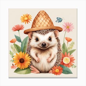 Floral Baby Hedgehog Nursery Illustration (6) Canvas Print