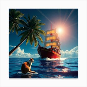 Cat In The Ocean Canvas Print